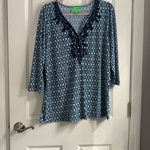 Papagallo blue teal green and white tunic never been worn!